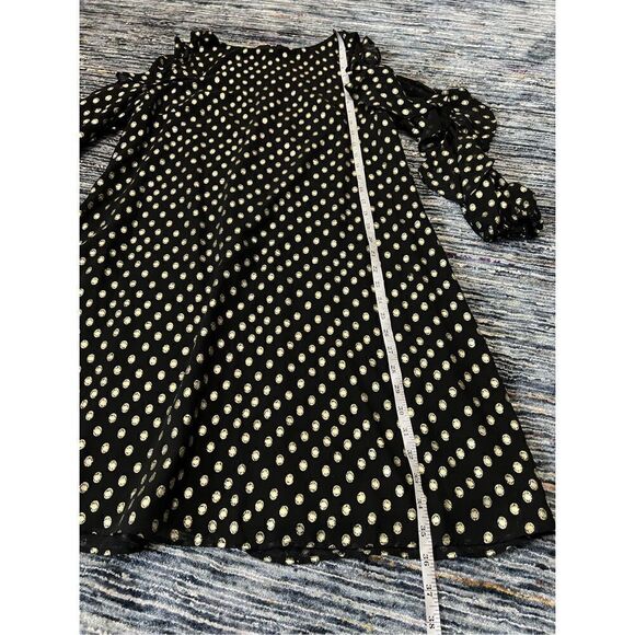 Eliza J Elegant Black Gold Polka Dot Cold Shoulder Ruffle Dress size 10 - Picture 8 of 11